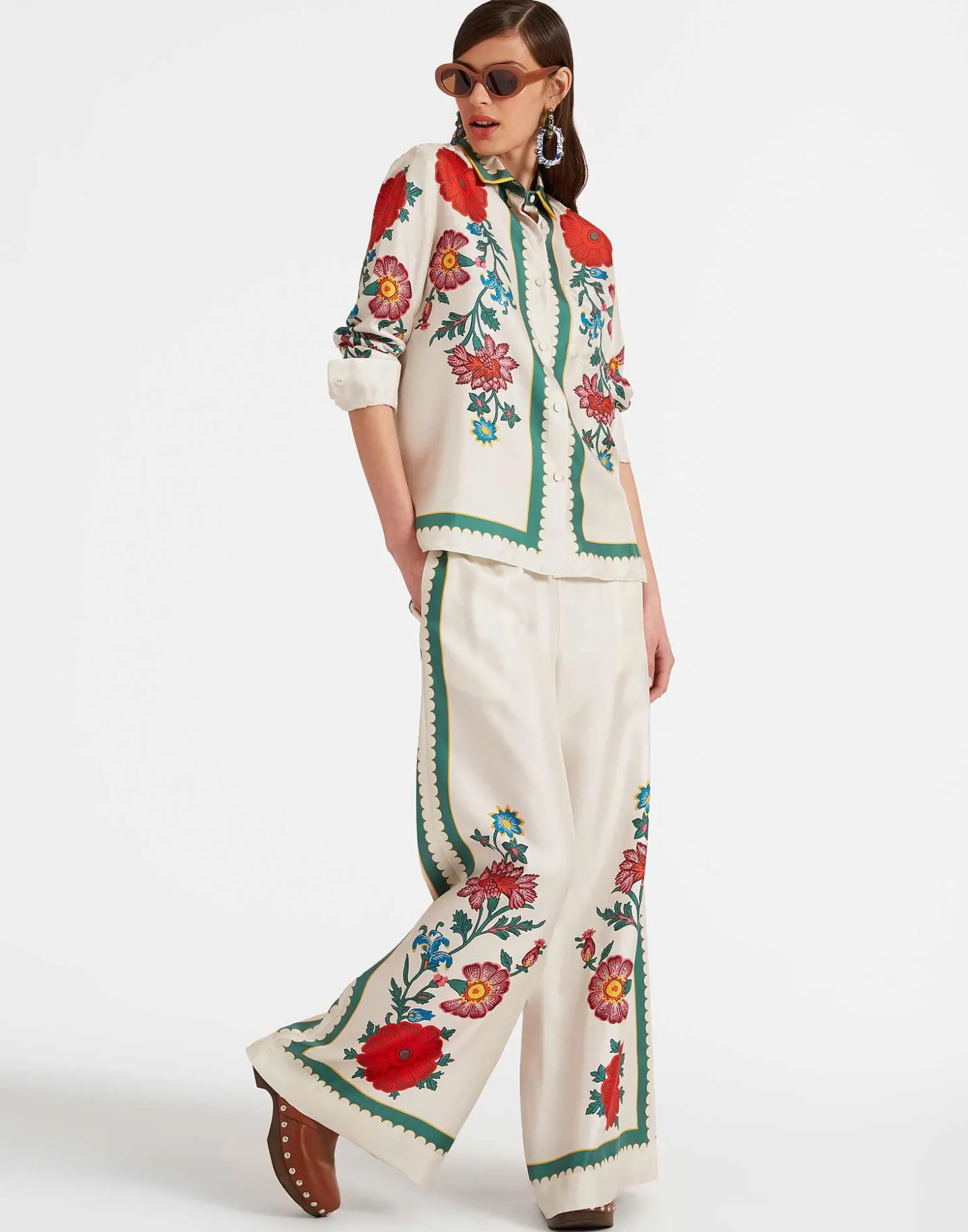 Palazzo PantsDragonflower Placée Multicolor in Silk Twill