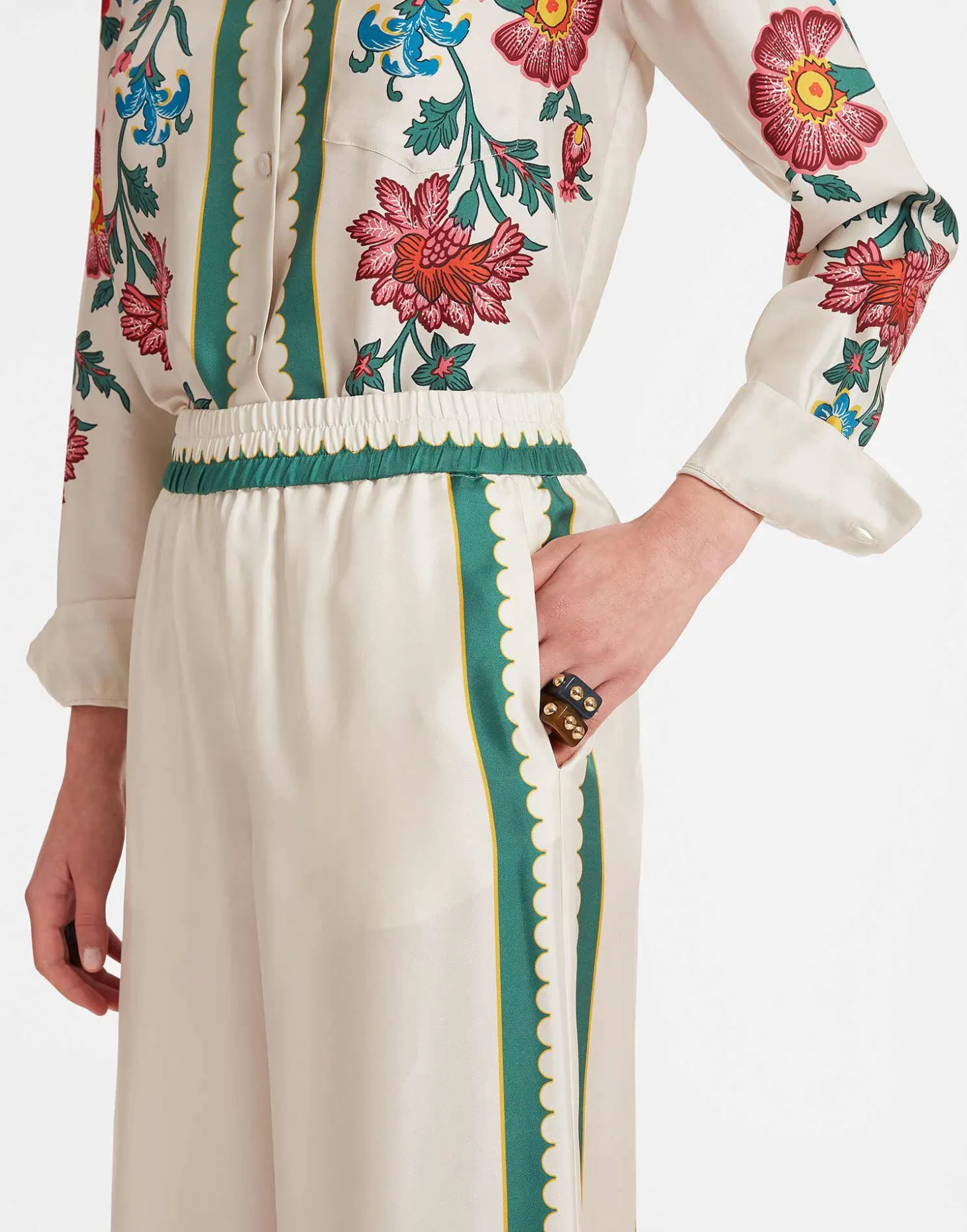 Palazzo PantsDragonflower Placée Multicolor in Silk Twill