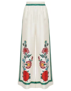 Palazzo PantsDragonflower Placée Multicolor in Silk Twill