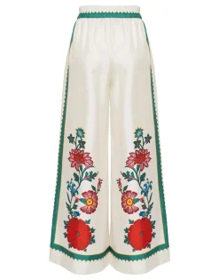 Palazzo PantsDragonflower Placée Multicolor in Silk Twill