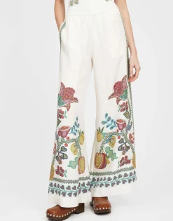 Palazzo PantsGrenadilla Plac&eacute;e Off White in Silk Twill