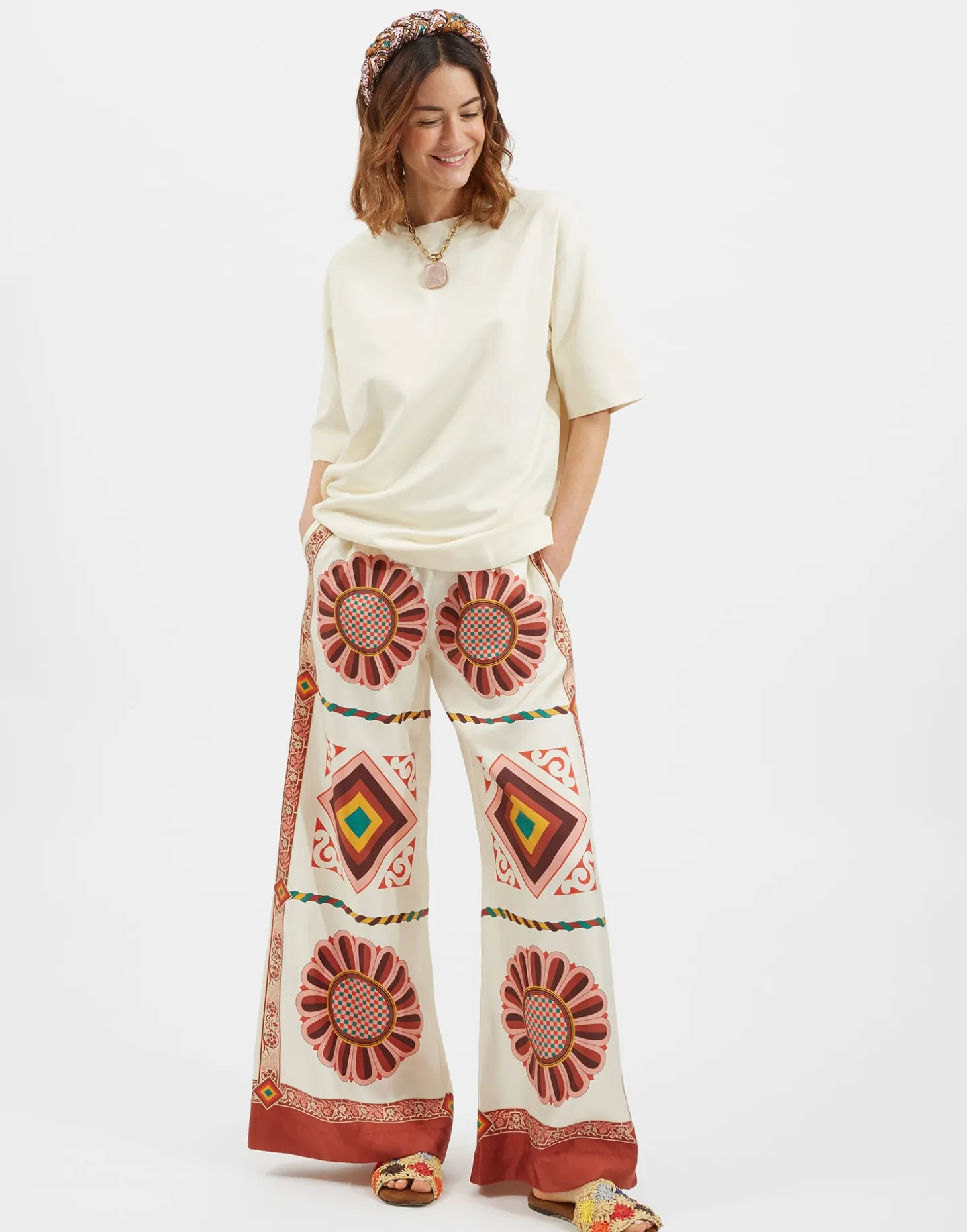 Palazzo PantsMacro Tiles Placée in Twill Silk