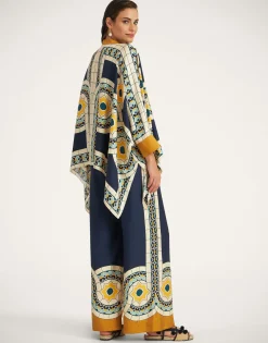 Palazzo PantsMudejar Plac&eacute;e Blue in Silk Twill