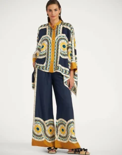 Palazzo PantsMudejar Plac&eacute;e Blue in Silk Twill