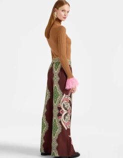 Palazzo PantsPortal Plac&eacute;e Brown in Silk Twill