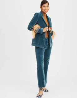 24/7 PantsLight Blue in Velvet With Feathers