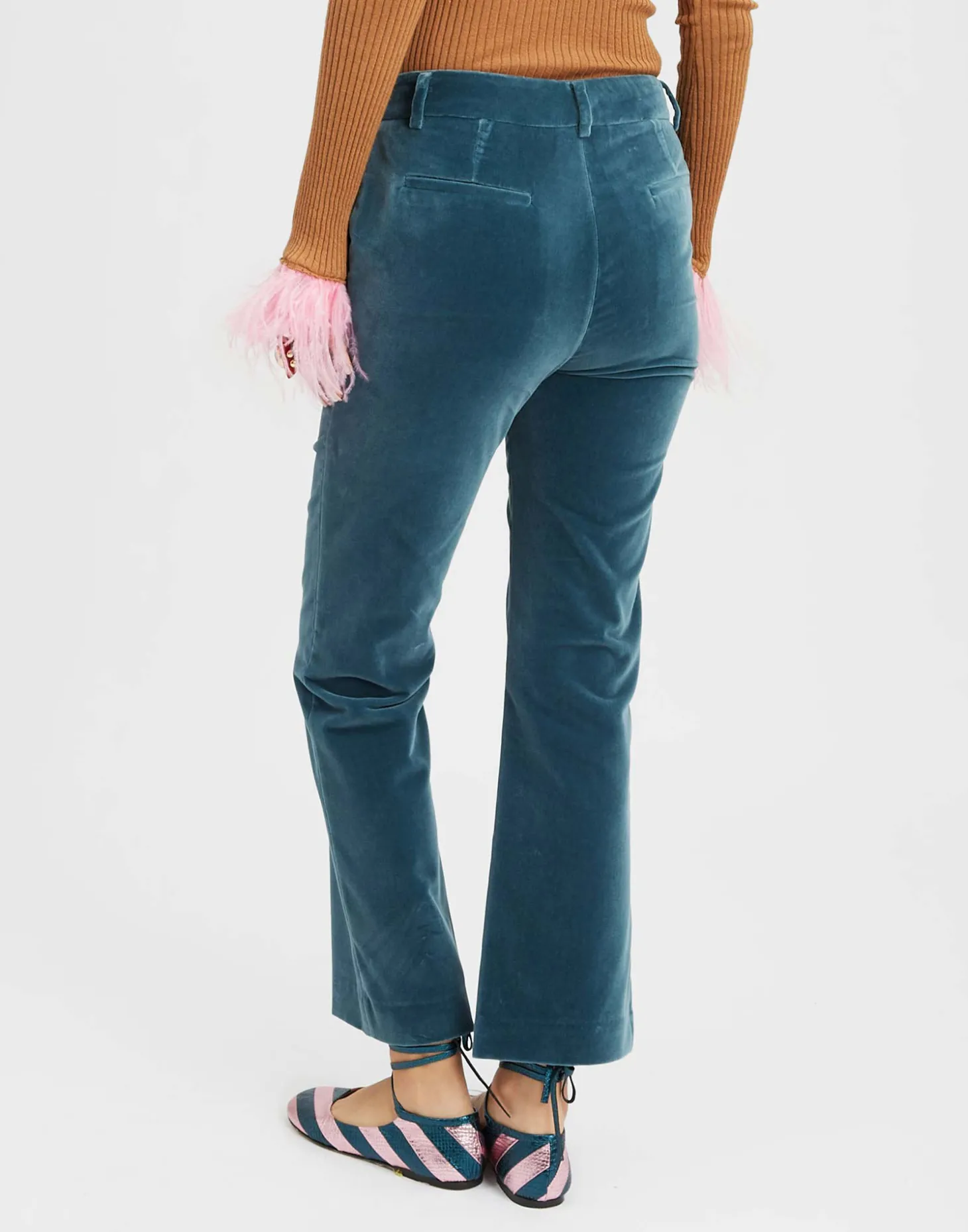 24/7 PantsLight Blue in Velvet With Feathers