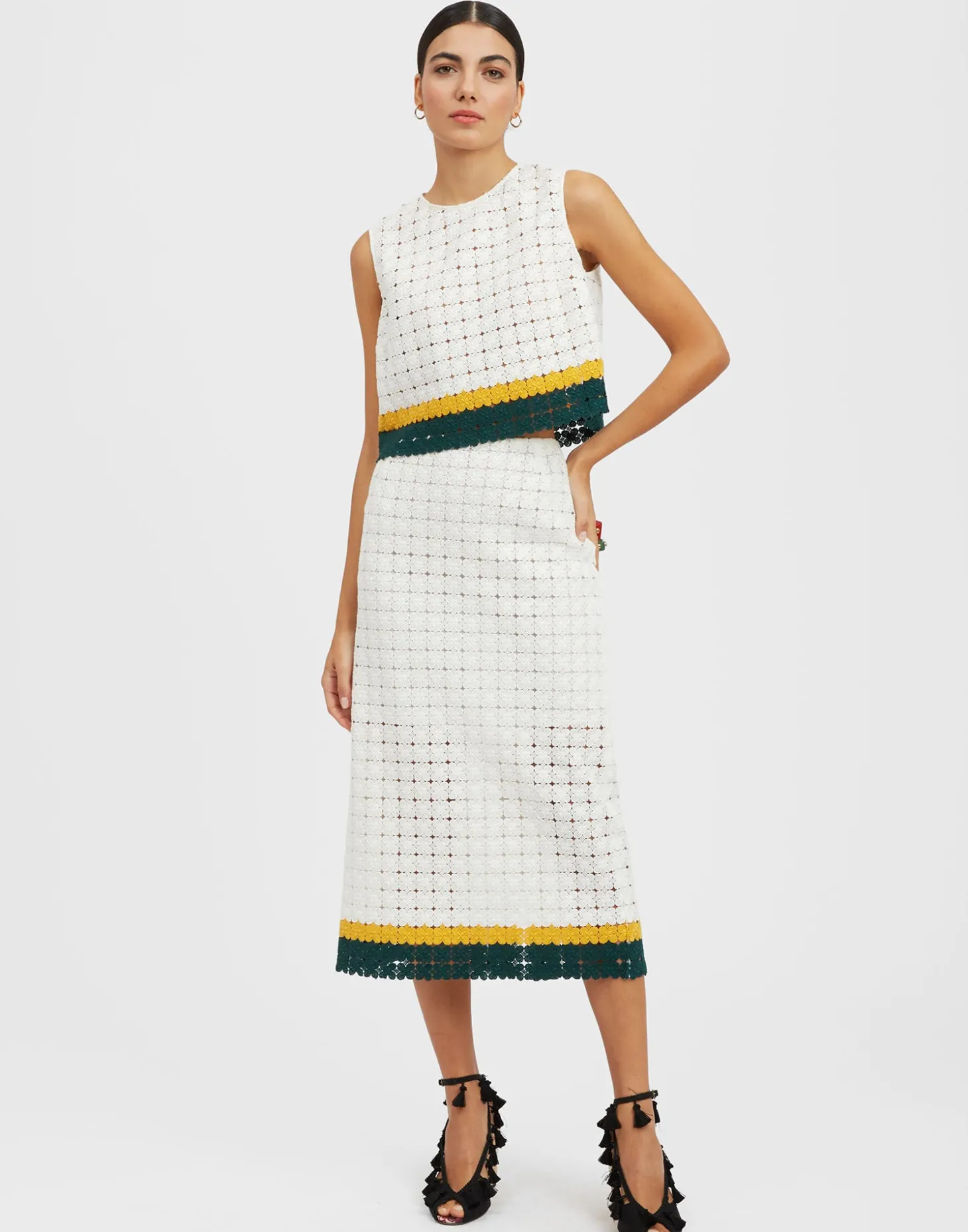 Pencil SkirtClover White in Embroidered Cotton