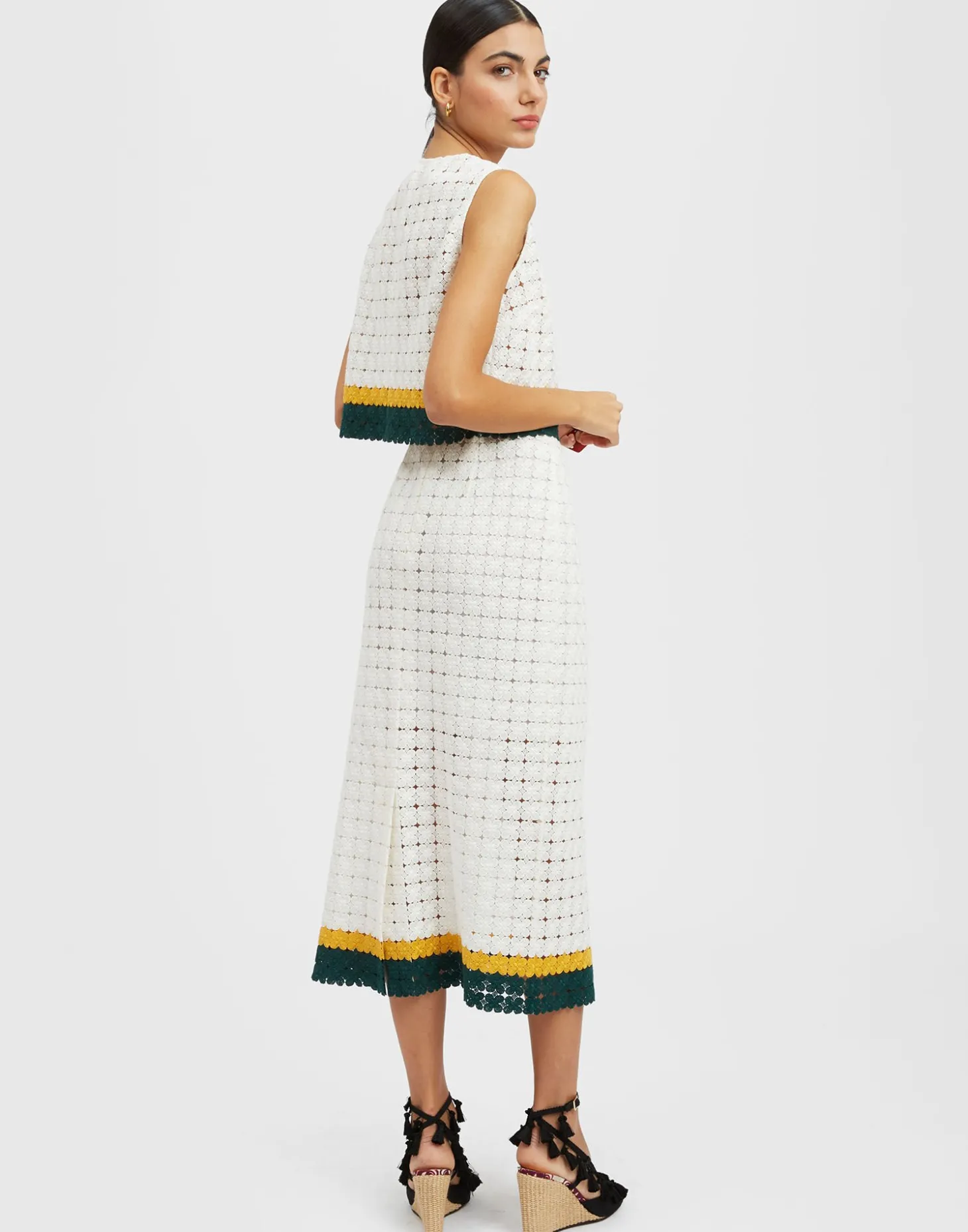 Pencil SkirtClover White in Embroidered Cotton