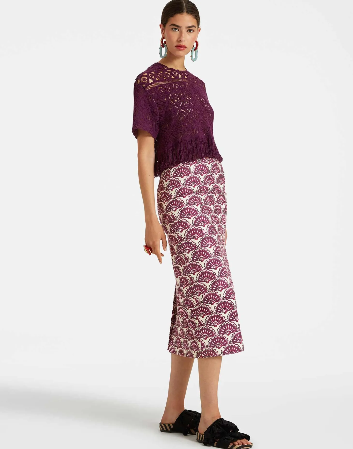 Pencil SkirtFans Purple in Shot Cotton