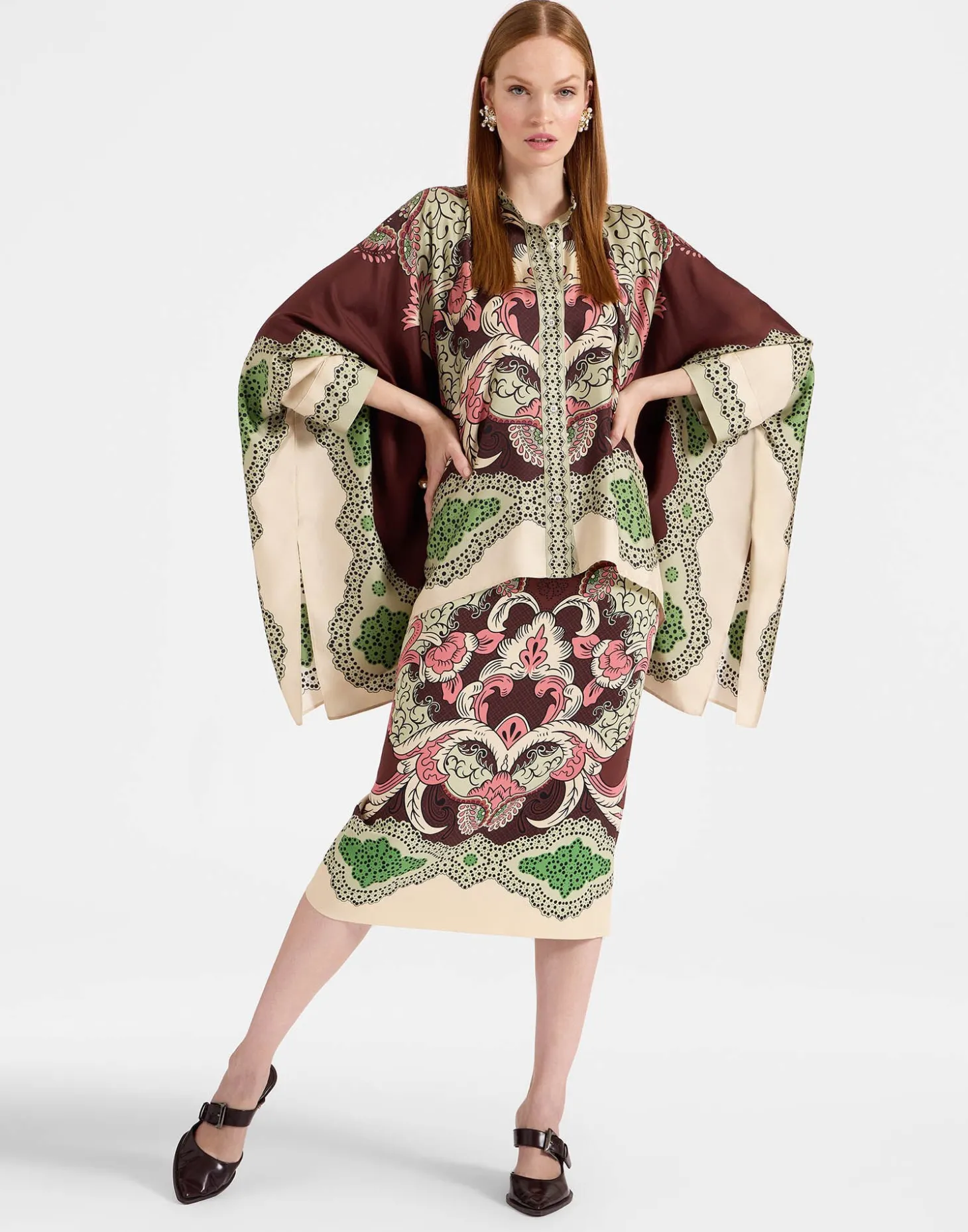 Pencil SkirtPortal Placée Brown in Envers Satin