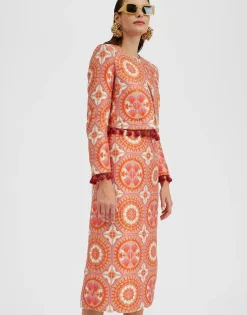 Pencil SkirtSun Orange in Jacquard