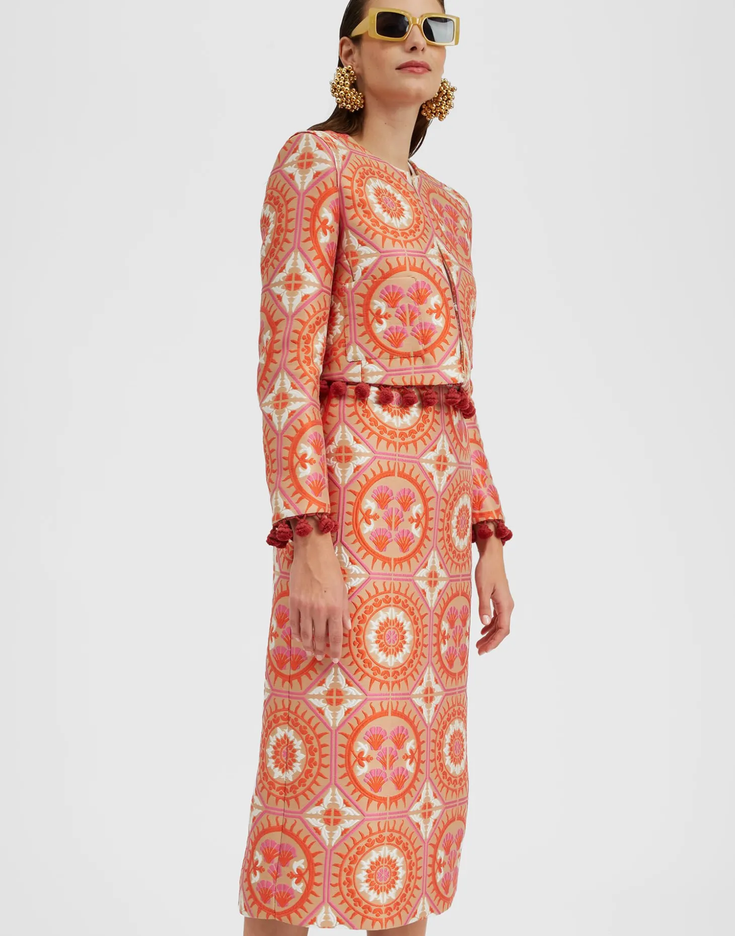 Pencil SkirtSun Orange in Jacquard