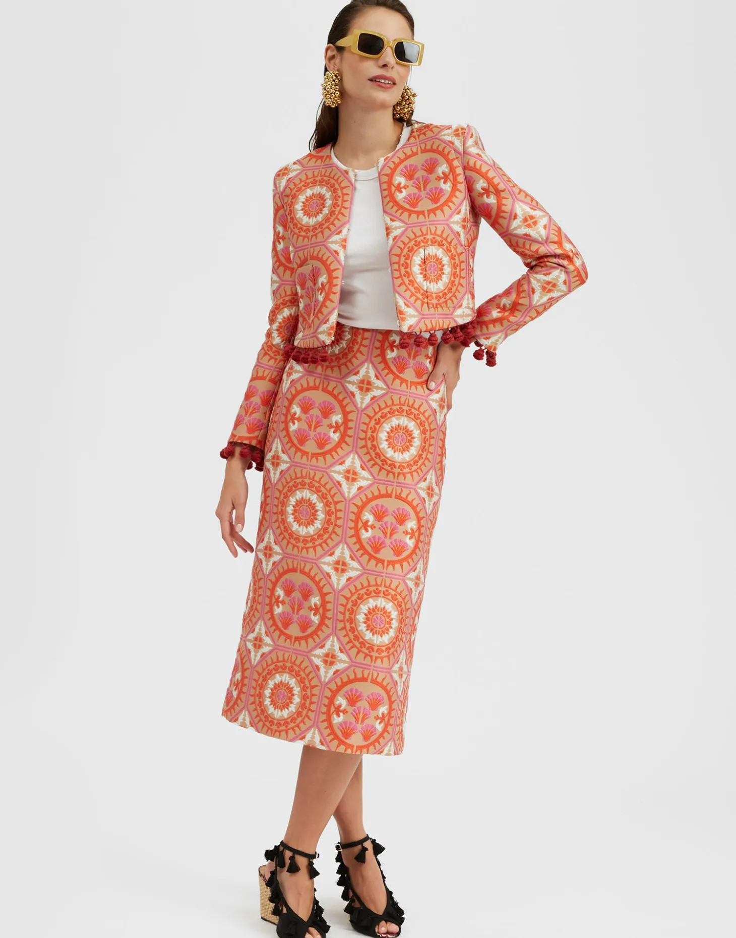 Pencil SkirtSun Orange in Jacquard