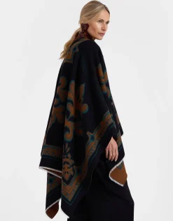 PonchoHerald Black in Wool Silk