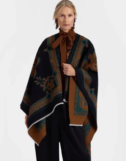 PonchoHerald Black in Wool Silk