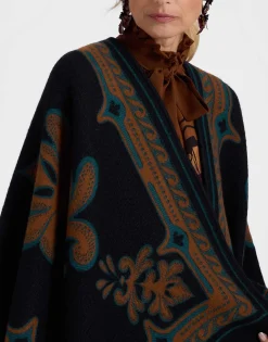 PonchoHerald Black in Wool Silk