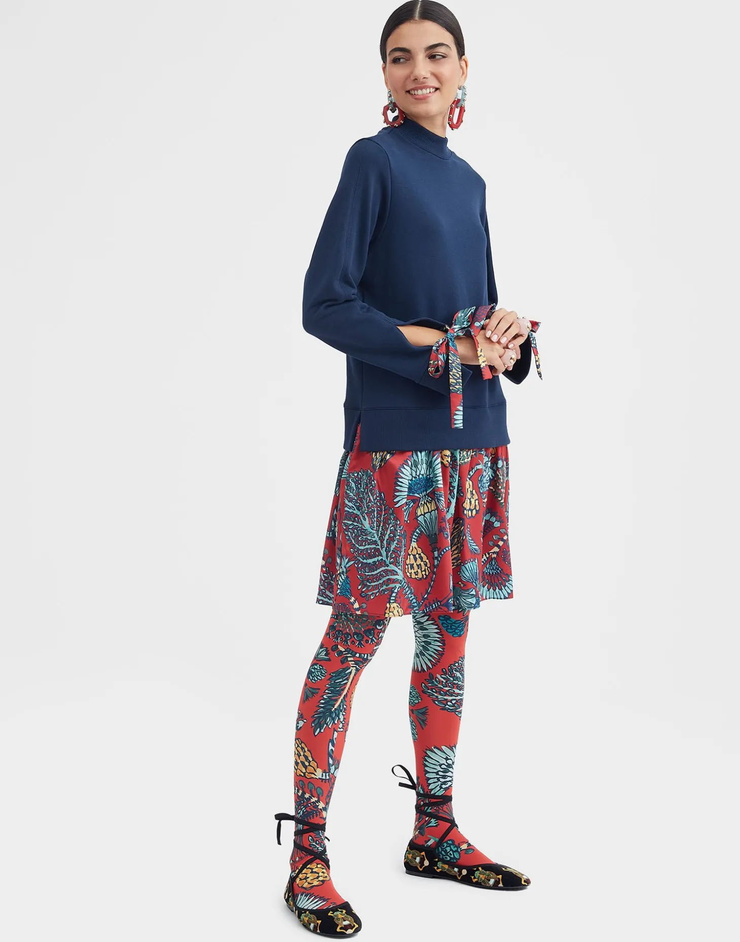 Printed TightsSicomore Red in Stretch Nylon