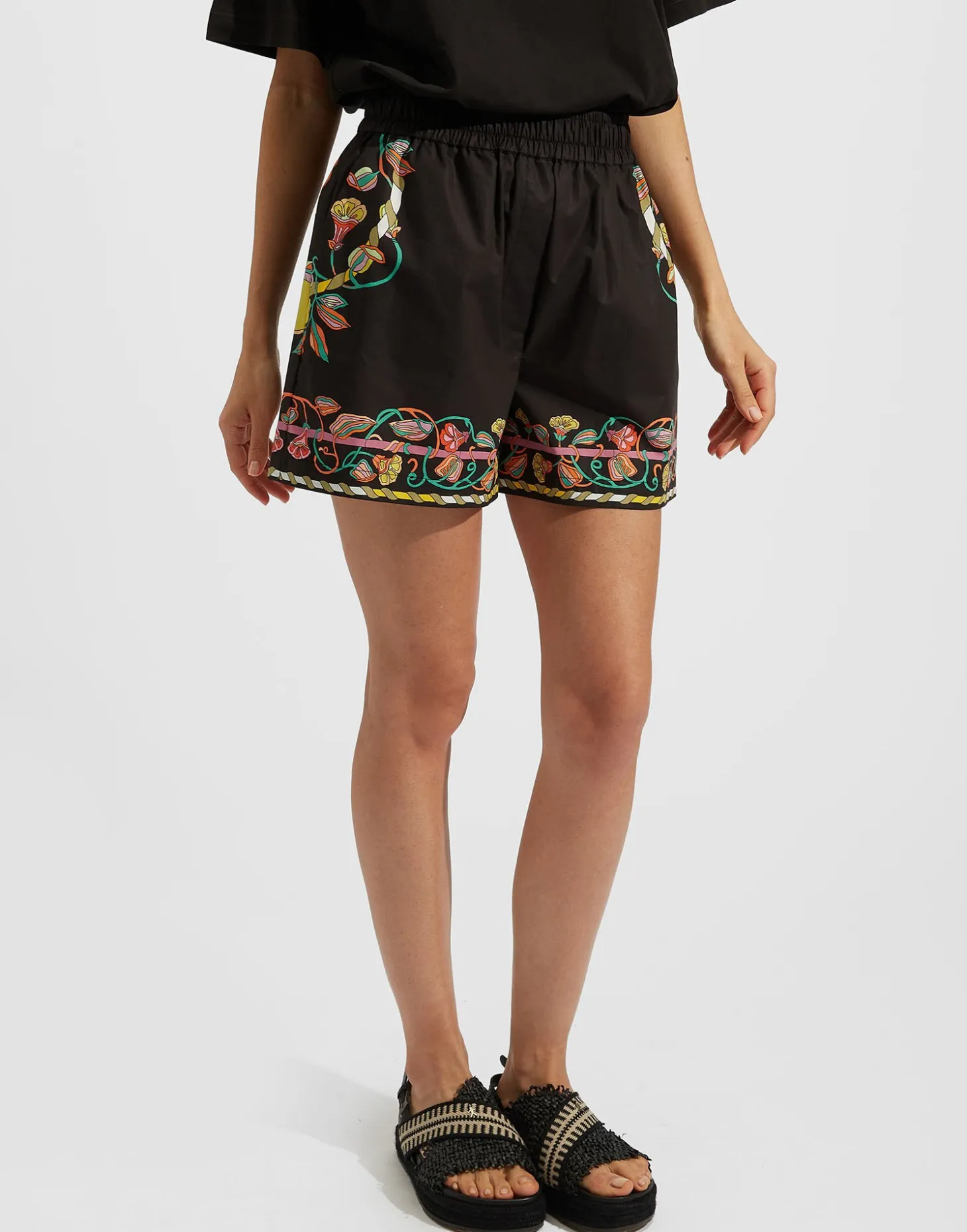 Pull-Up ShortsBorboni Placée Nero in Cotton Poplin