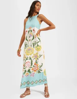 Racer DressFolk Flowers Azzurro Plac&eacute;e in Viscose Jersey