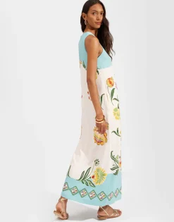 Racer DressFolk Flowers Azzurro Plac&eacute;e in Viscose Jersey