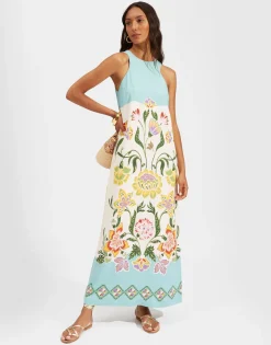 Racer DressFolk Flowers Azzurro Placée in Viscose Jersey