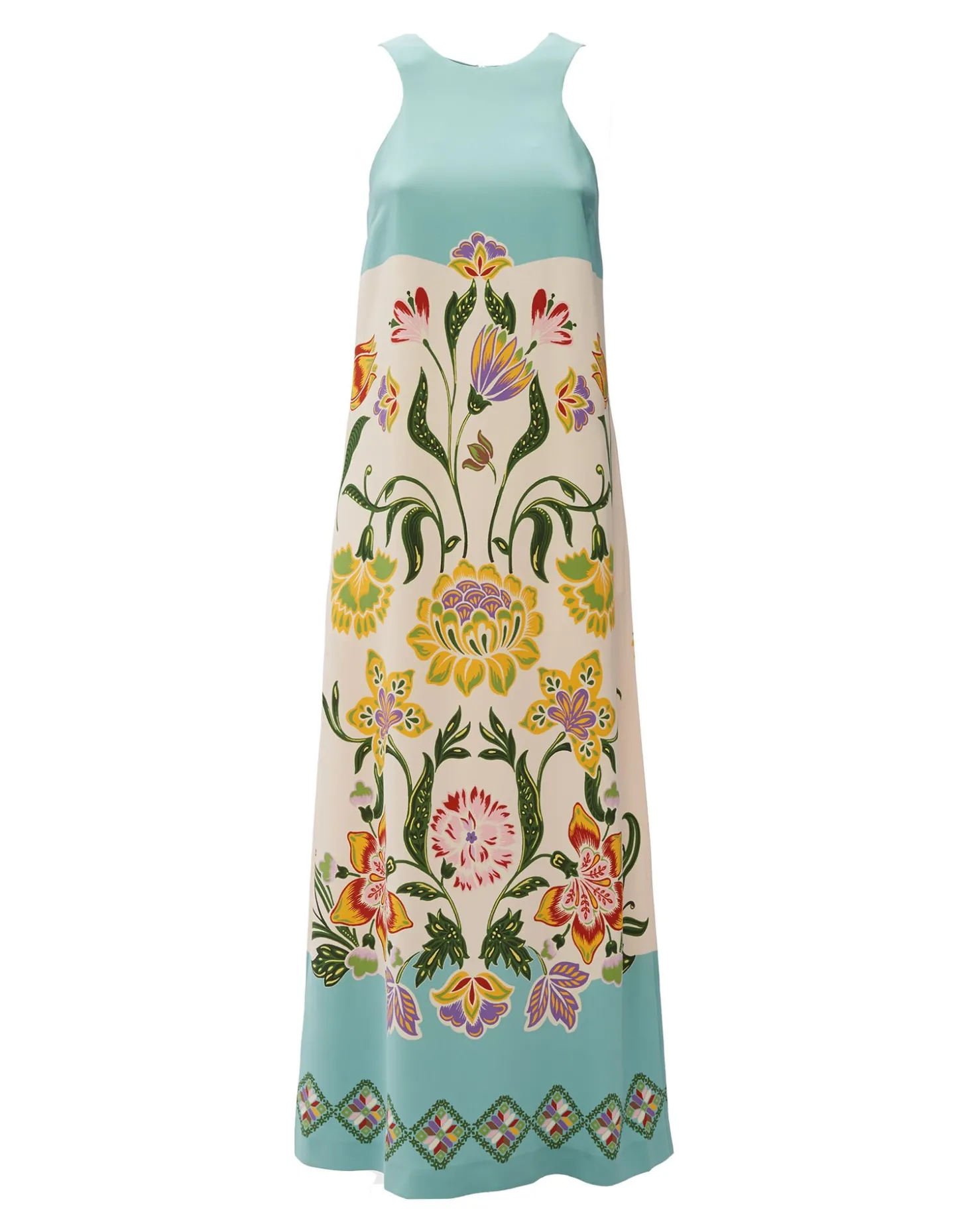 Racer DressFolk Flowers Azzurro Placée in Viscose Jersey