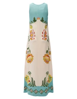 Racer DressFolk Flowers Azzurro Placée in Viscose Jersey