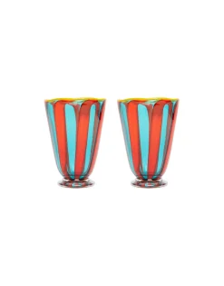 Rainbow Glasses Set Of 2 (Ridged)Red/Blue in Murano Glass