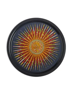 Round Printed TraySunrays Midnight in Laminated Birch Wood