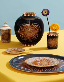 Round Printed TraySunrays Midnight in Laminated Birch Wood