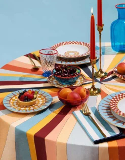 Round TableclothRainbow Rays Orange in Linen