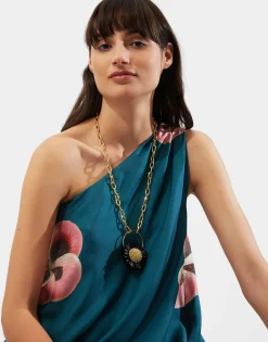 Saturn NecklaceMulticolor Rosa/Ocra in Brass