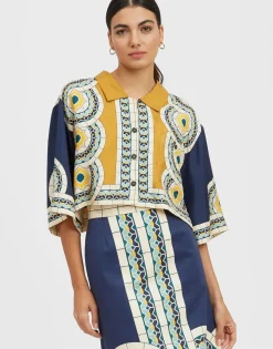 Short ShirtMudejar Placée Blue in Silk Twill