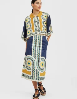 Short ShirtMudejar Plac&eacute;e Blue in Silk Twill