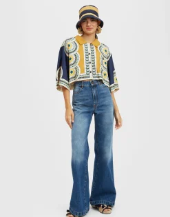 Short ShirtMudejar Plac&eacute;e Blue in Silk Twill