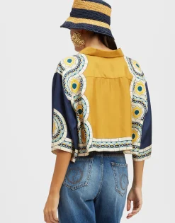 Short ShirtMudejar Plac&eacute;e Blue in Silk Twill