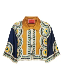 Short ShirtMudejar Plac&eacute;e Blue in Silk Twill