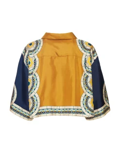 Short ShirtMudejar Plac&eacute;e Blue in Silk Twill