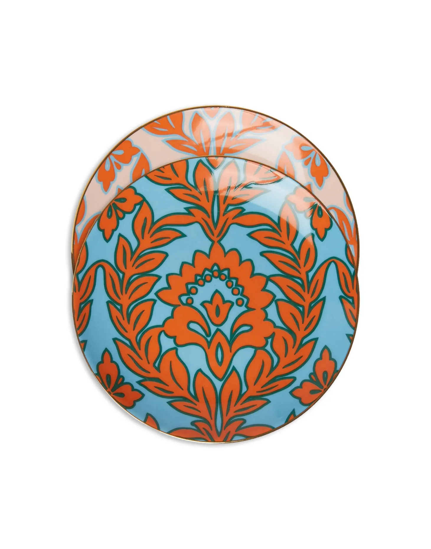 Side Plates Set Of 2Turquoise - Pink Garland in Porcelain