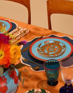 Side Plates Set Of 2Turquoise - Pink Garland in Porcelain