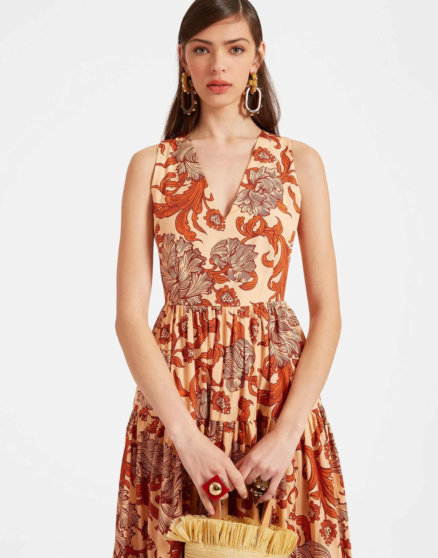 Sleeveless Big Dress V-NeckReef Pale Pink in Summer Poplin