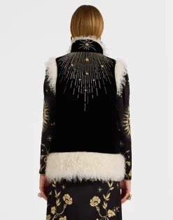 Sleeveless Folk JacketSolid Black in Cotton Velvet Embroidered