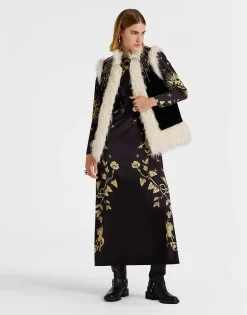 Sleeveless Folk JacketSolid Black in Cotton Velvet Embroidered