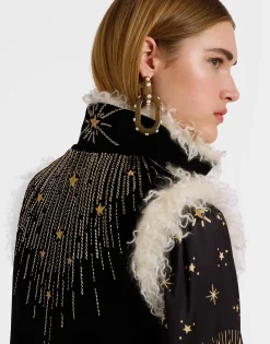 Sleeveless Folk JacketSolid Black in Cotton Velvet Embroidered