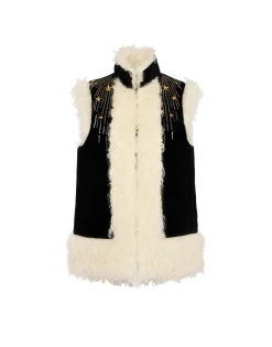 Sleeveless Folk JacketSolid Black in Cotton Velvet Embroidered