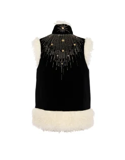 Sleeveless Folk JacketSolid Black in Cotton Velvet Embroidered