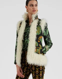 Sleeveless Folk JacketThe Nile Plac&eacute;e Black in Faille