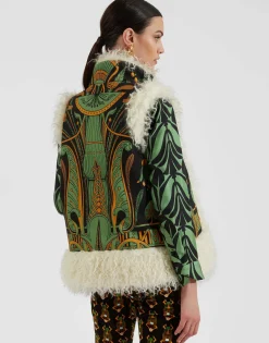 Sleeveless Folk JacketThe Nile Plac&eacute;e Black in Faille