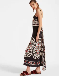 Slip-Around DressMedallion Plac&eacute;e Black in Crepe De Chine